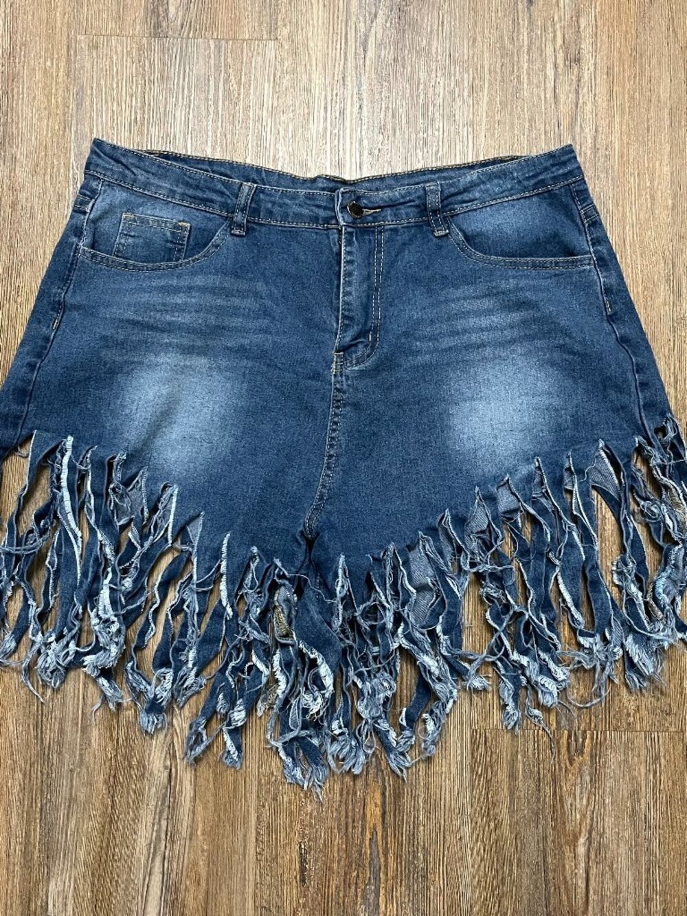Blue Denim Shorts With Fringes - Women's Size 3XL (35" Waist)
